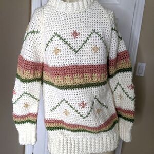 𝅺vintage chunky knit grandma handmade sweater white